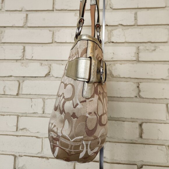 Like New Rare Coach Optic Metallic Gold & Tan Satchel Bag Handbag Purse - Picture 7 of 15